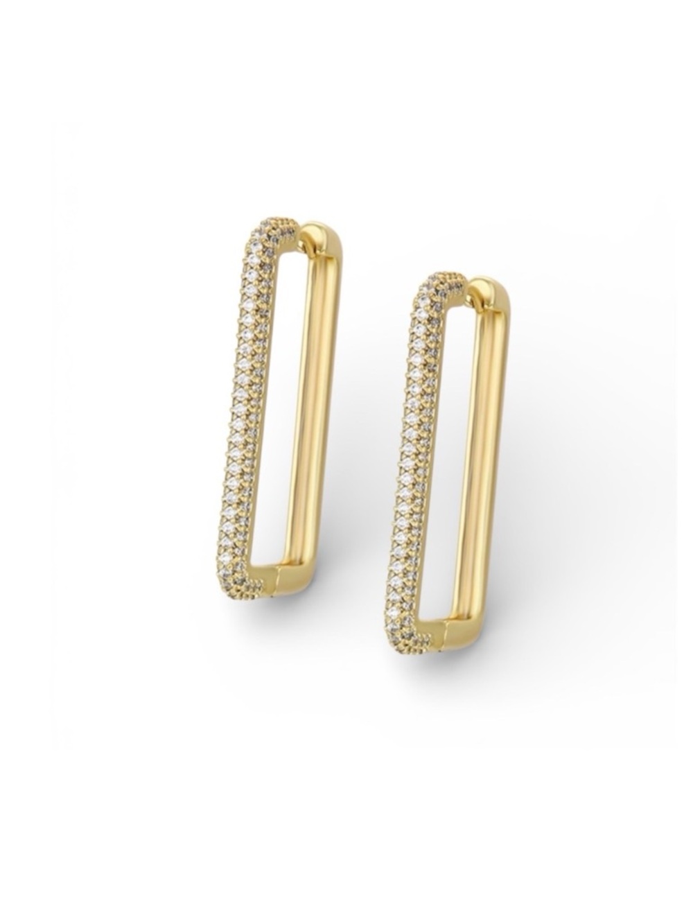Rectangle Huggie Hoop Earrings 14k Gold Plated CZ Stone
